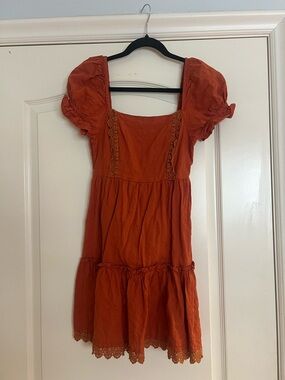 Abound Rust Orange Smocked Neckline Top